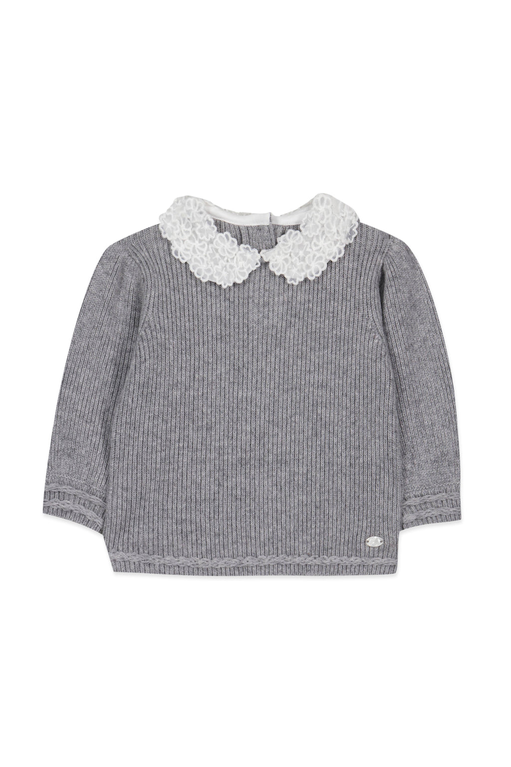 Pull - Gris col galon broderie
