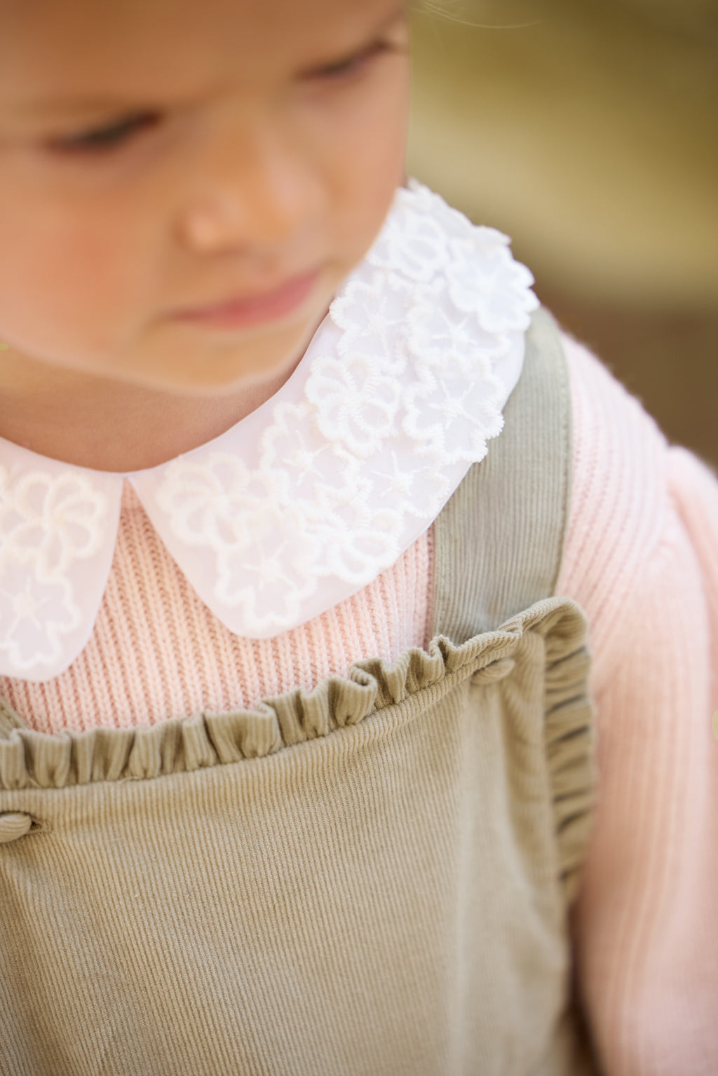 Jersey - Rosa pálido Cuello trenza Bordado