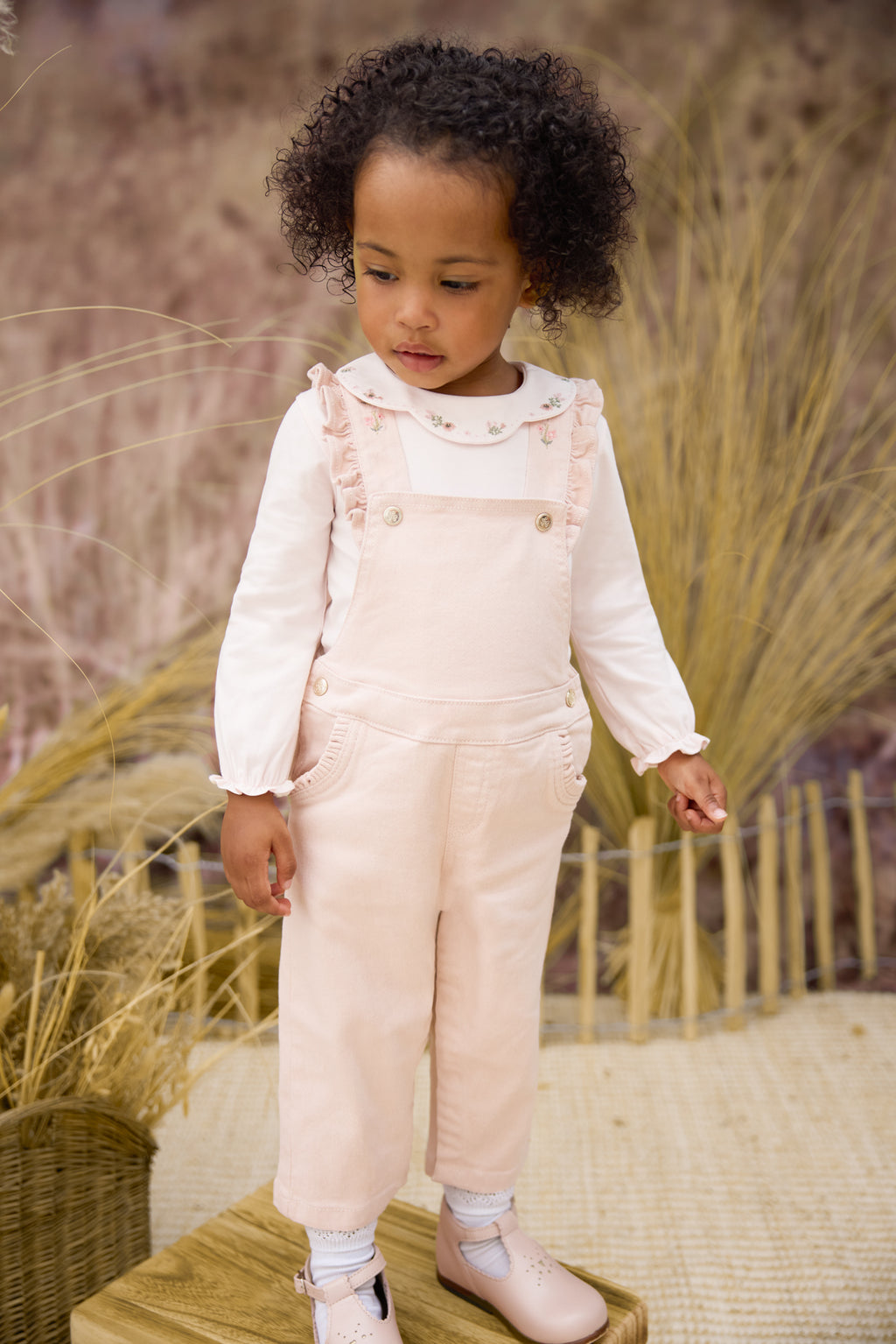 Dungaree - Cotton Pale pink Embrodery