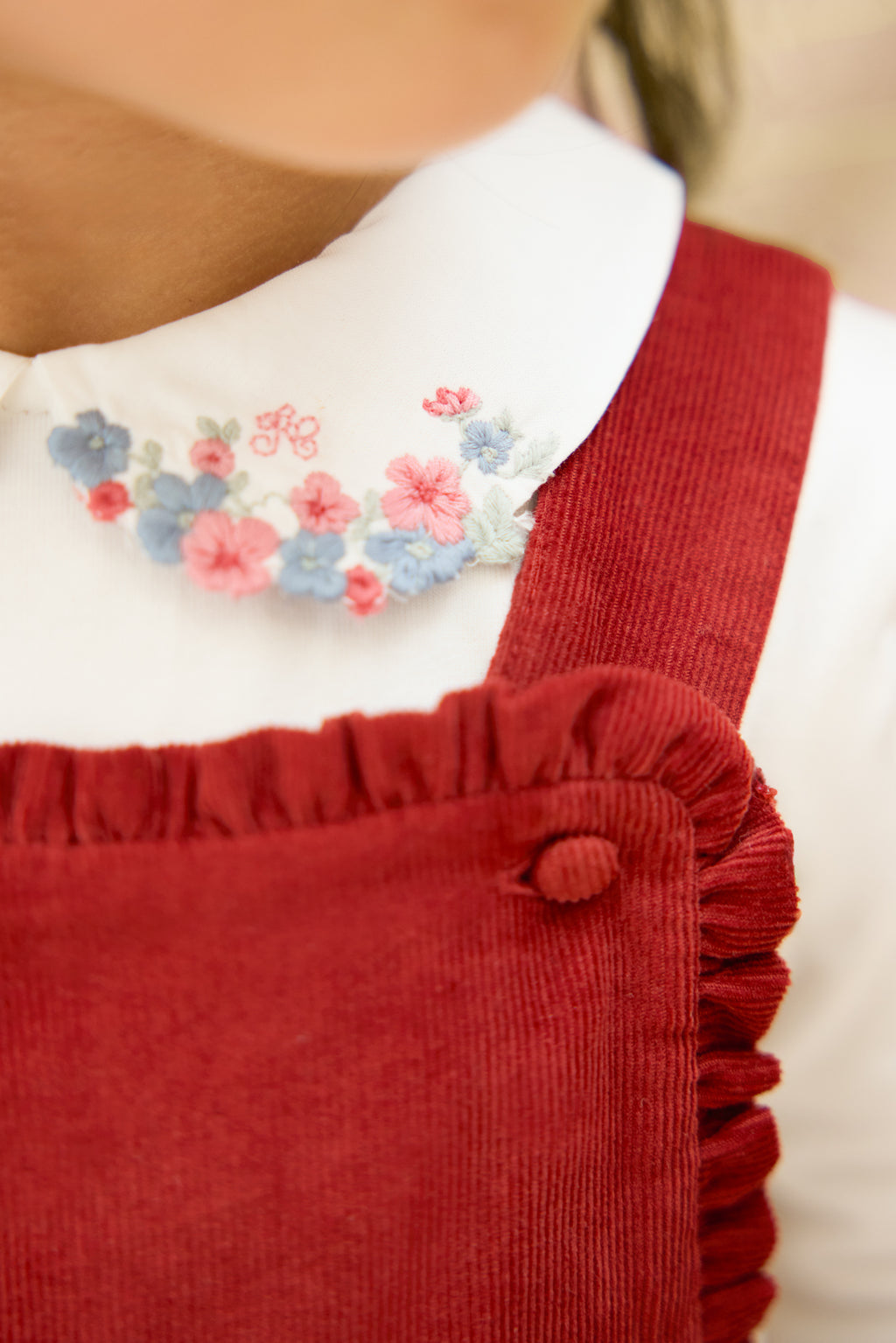 Dungaree - Red Velvet Rolling detail