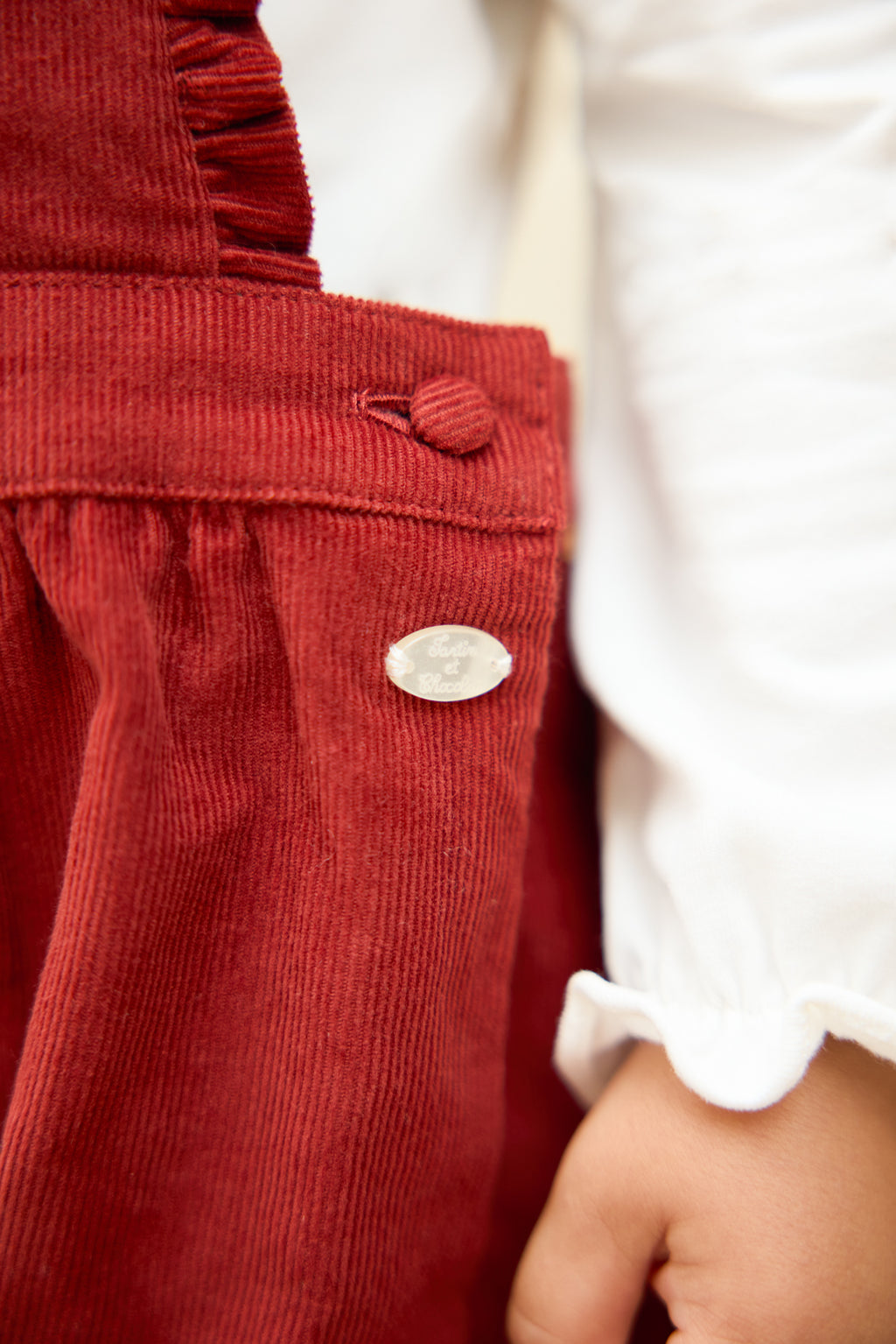 Dungaree - Red Velvet Rolling detail