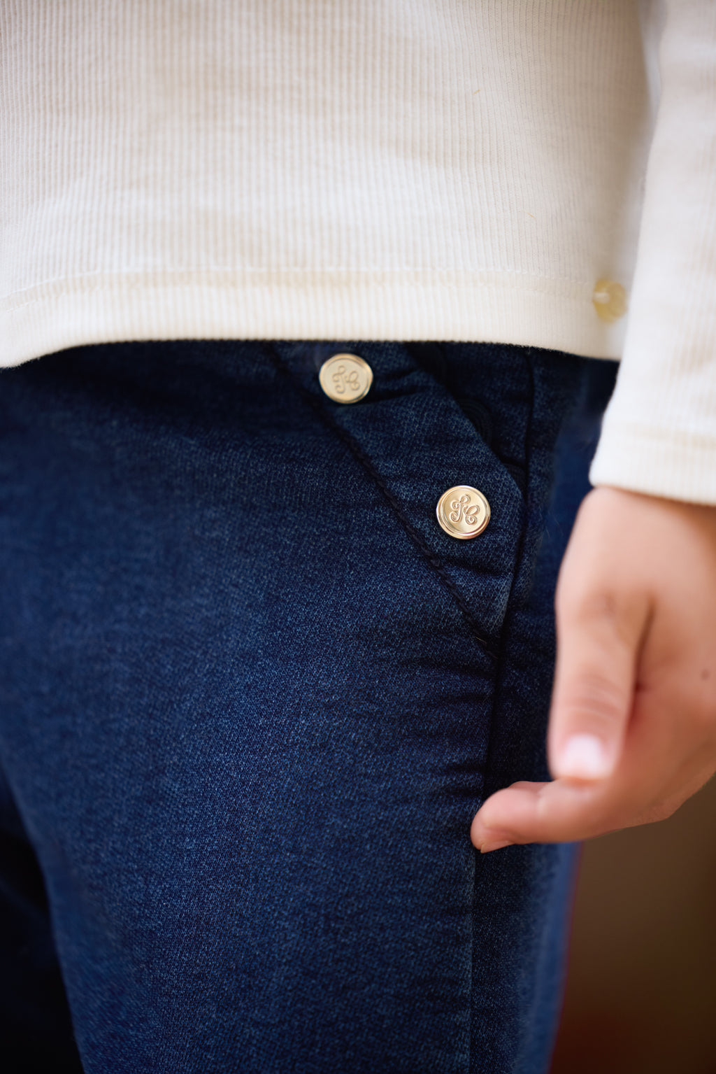 Broek - Navy details Gouden