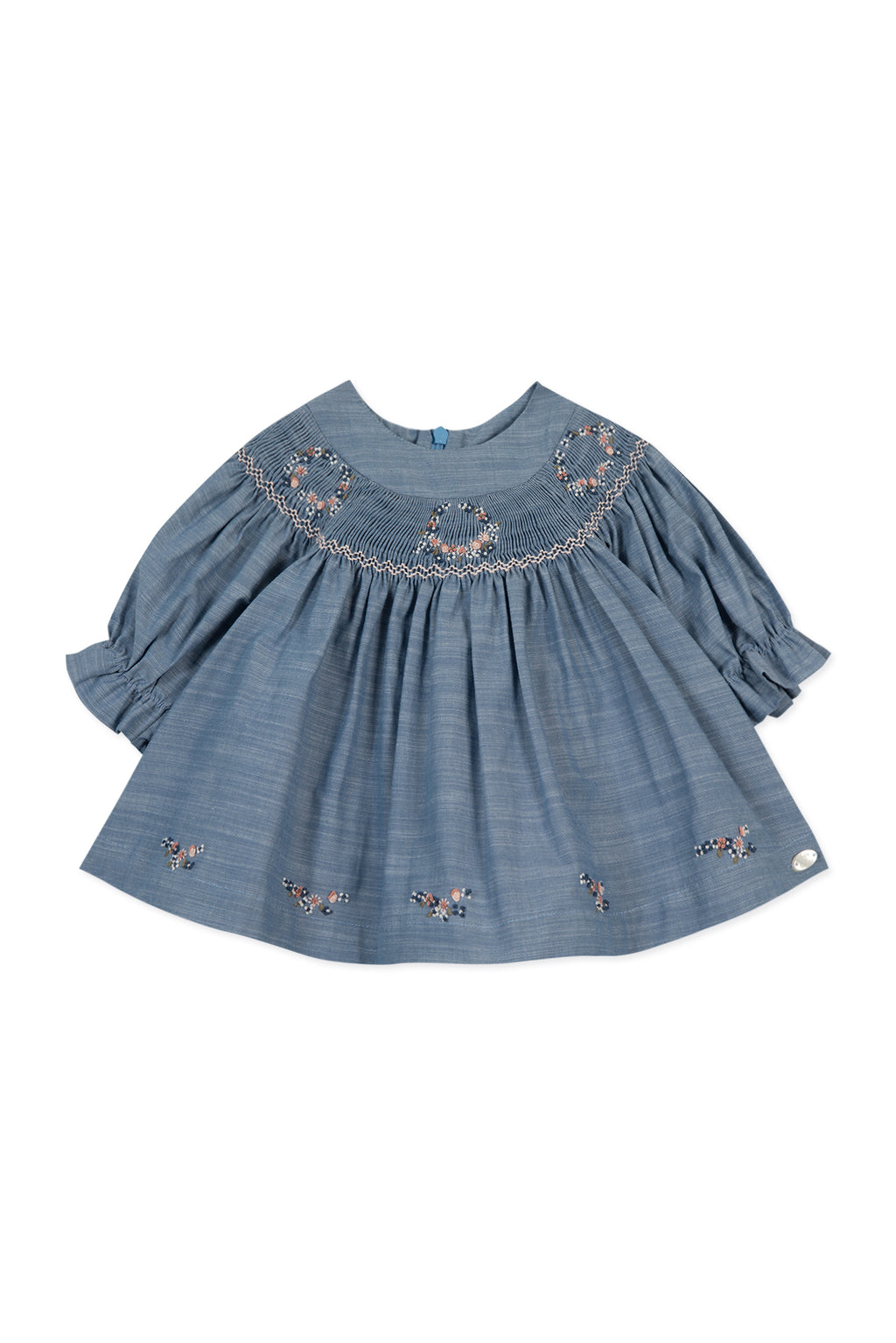 Robe - Bleu broderie fleurie