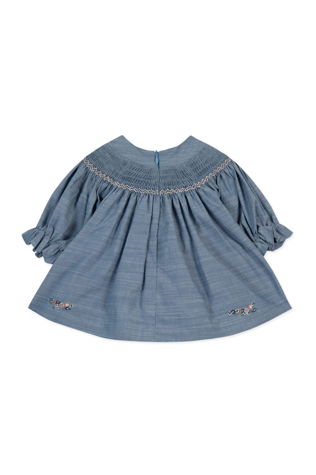 Robe - Bleu broderie fleurie