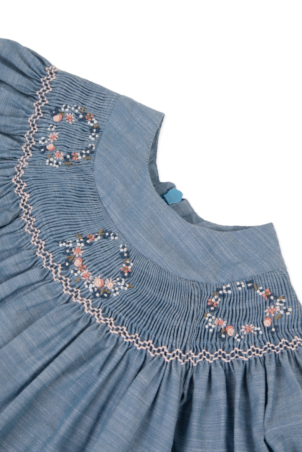 Robe - Bleu broderie fleurie