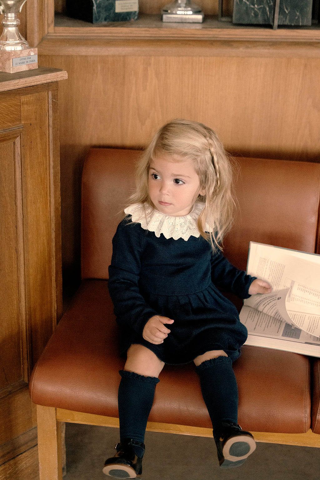 Dress - Navy Ruffled collar