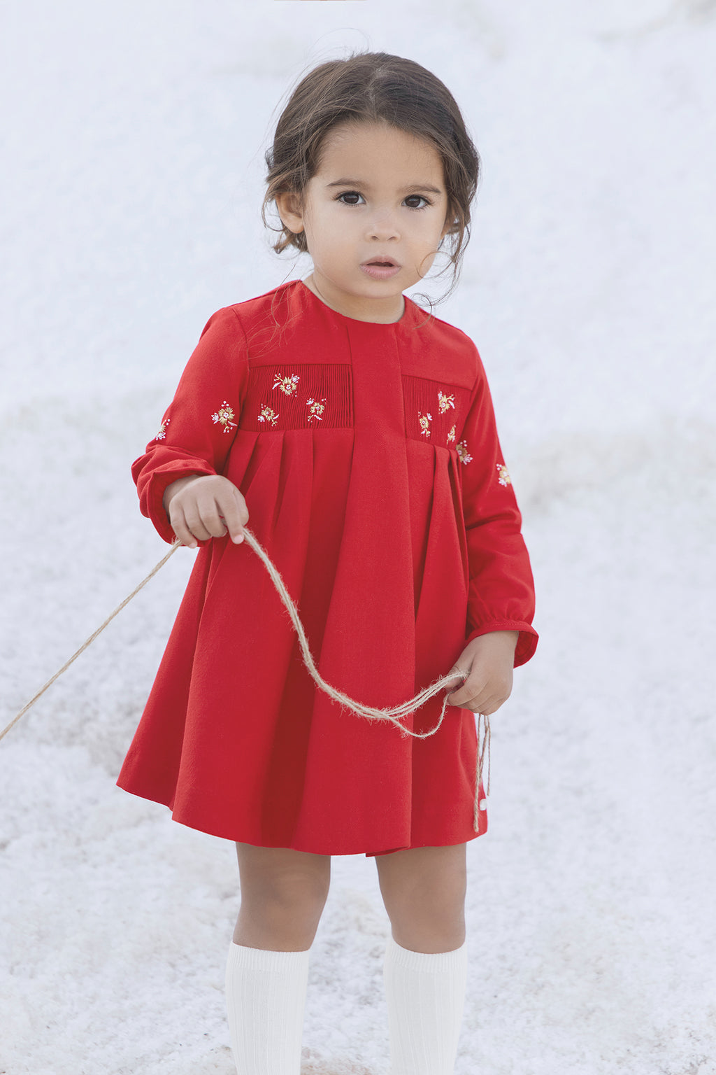 Dress - Red smock Embroidered