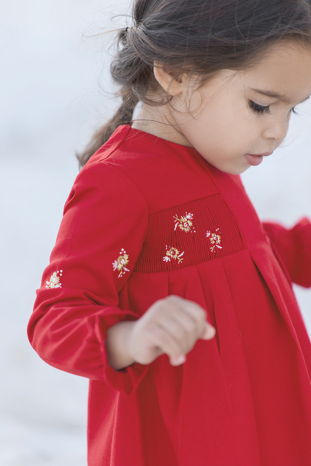 Dress - Red smock Embroidered