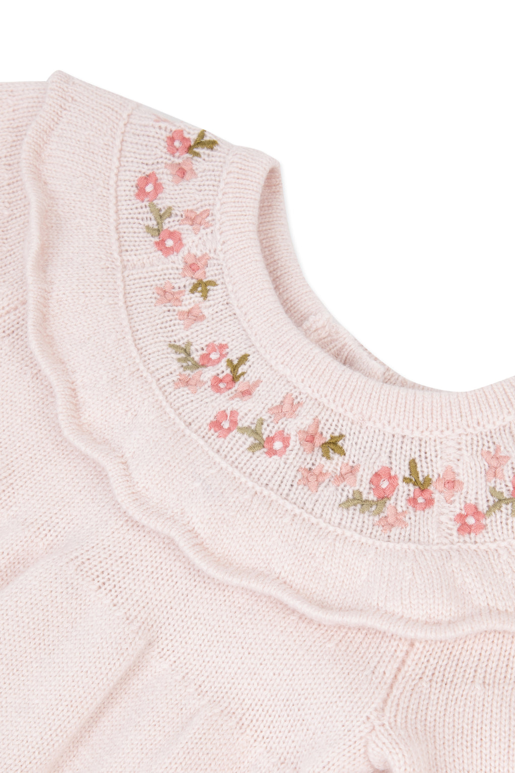 Robe - Maille rose pâle broderie fleurie