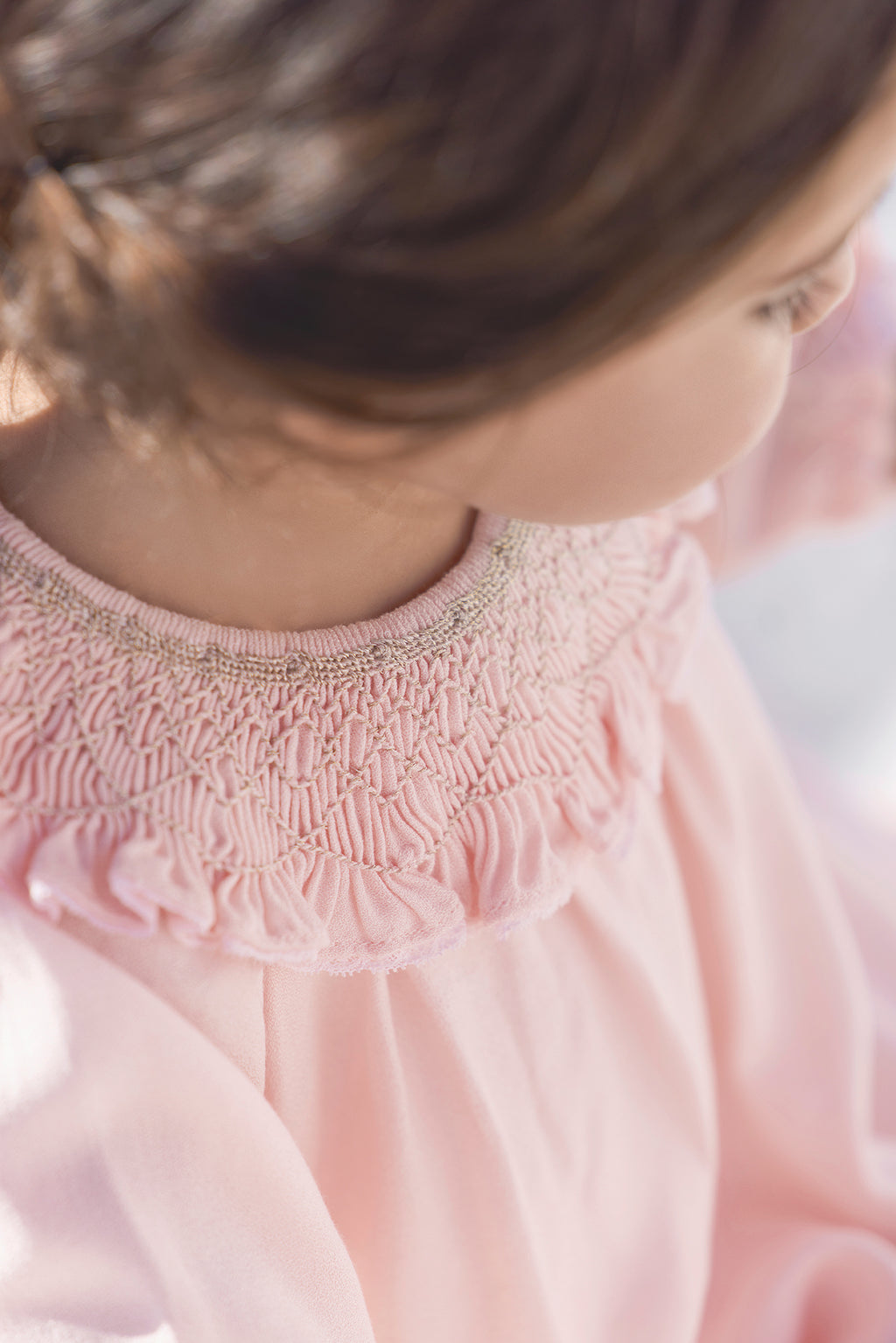 Dress - Pale pink Collar Embroidered Golden