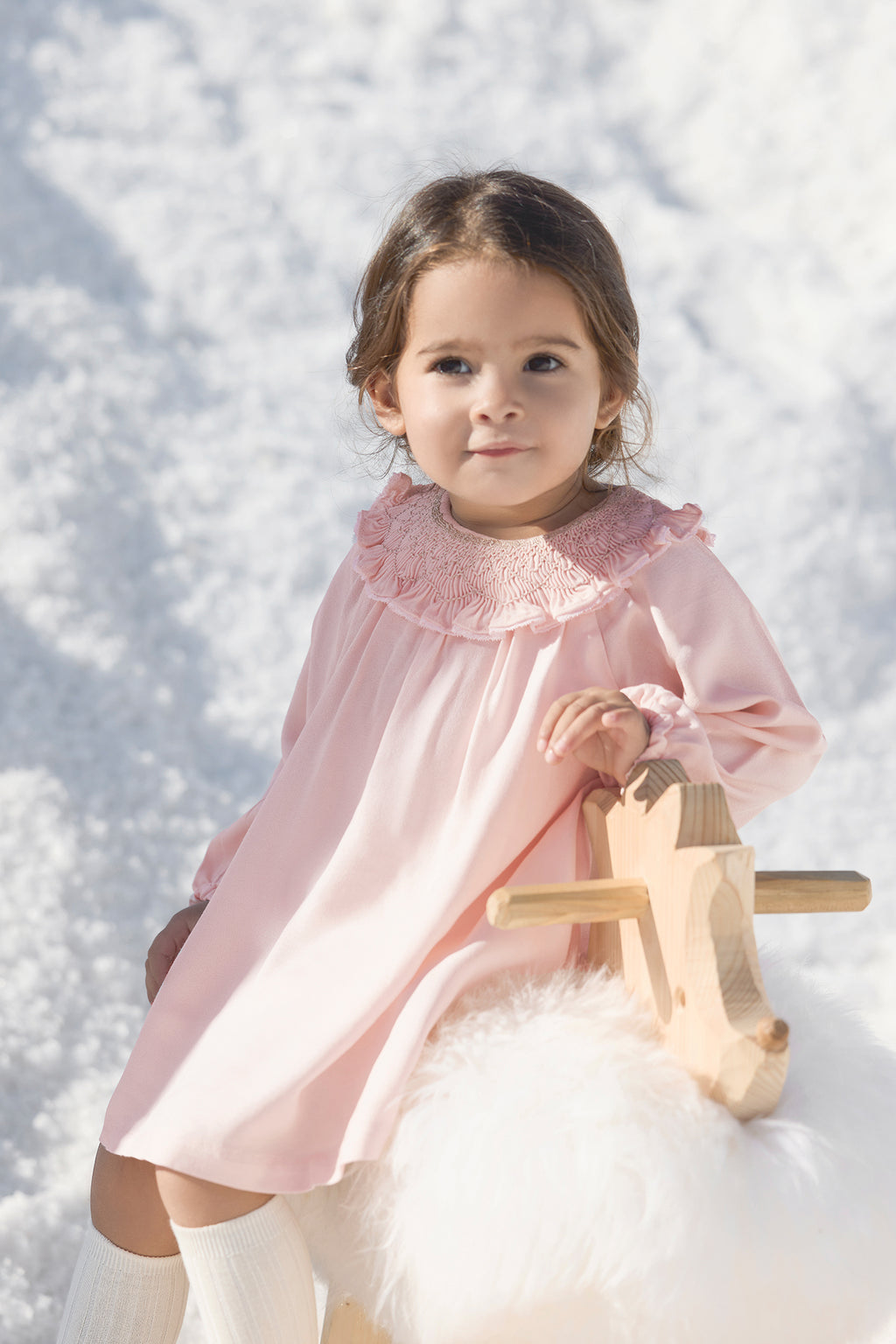 Dress - Pale pink Collar Embroidered Golden