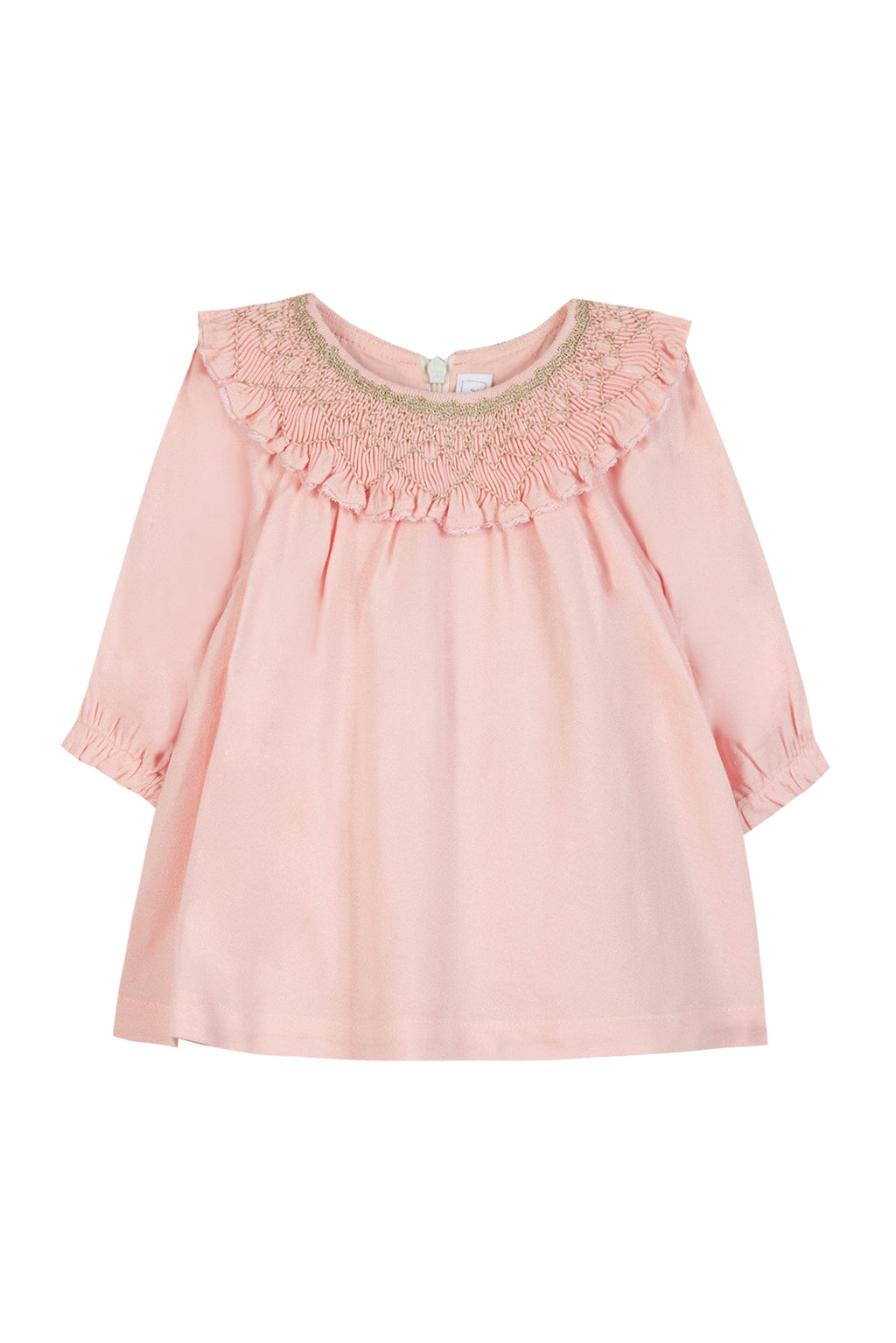 Dress - Pale pink Collar Embroidered Golden