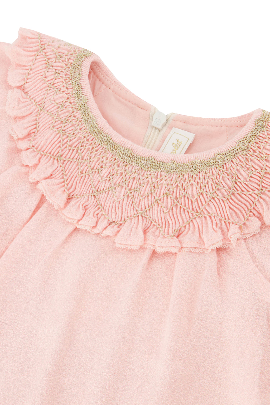 Dress - Pale pink Collar Embroidered Golden