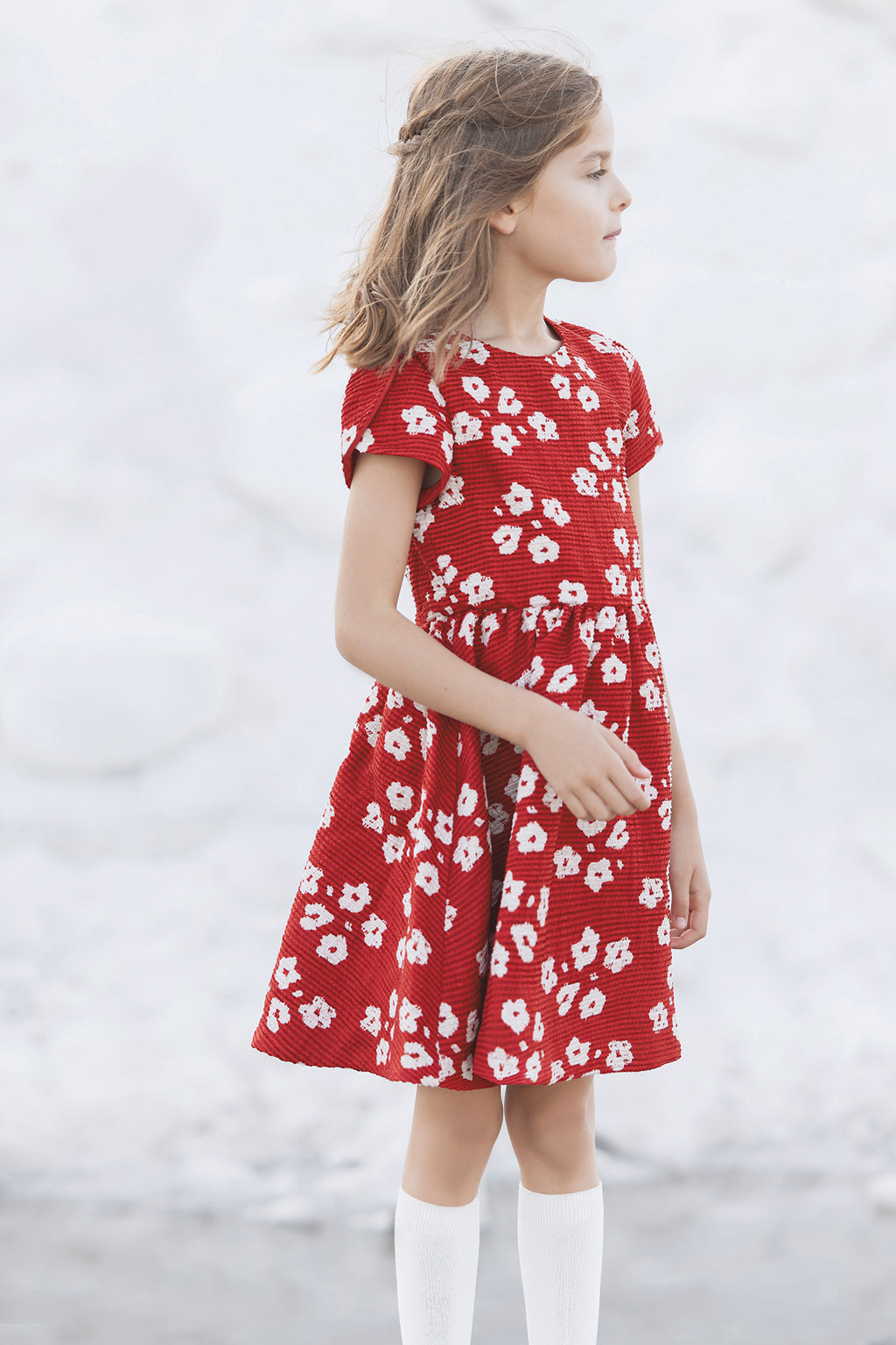 Vestido - Jacquard Florido Rojo