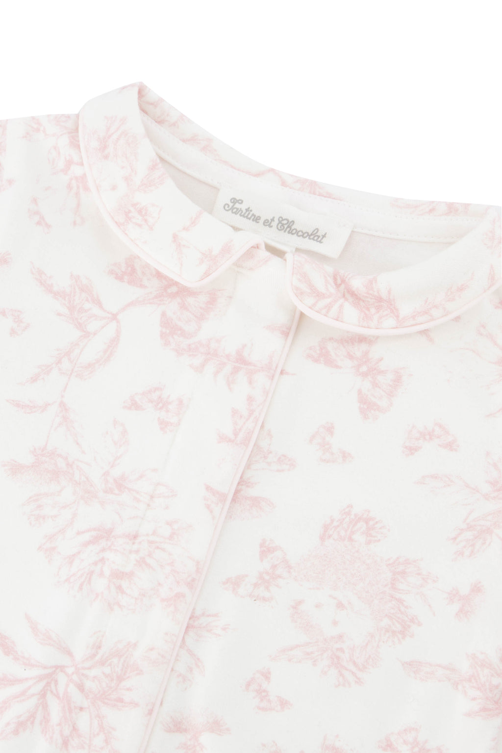 Pyjama - Velours imprimé inspiration Toile de Jouy rose pâle