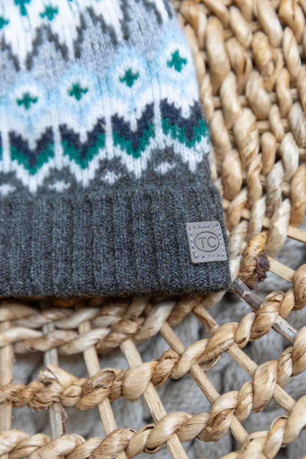 Beanie - Grey Wool And jacquard