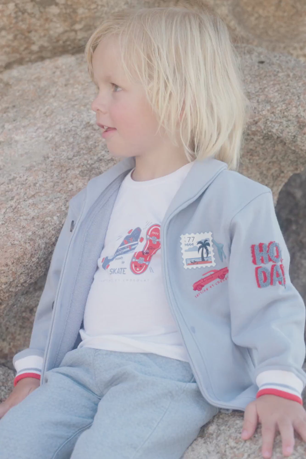 Gilet - Bleu grisé col châle