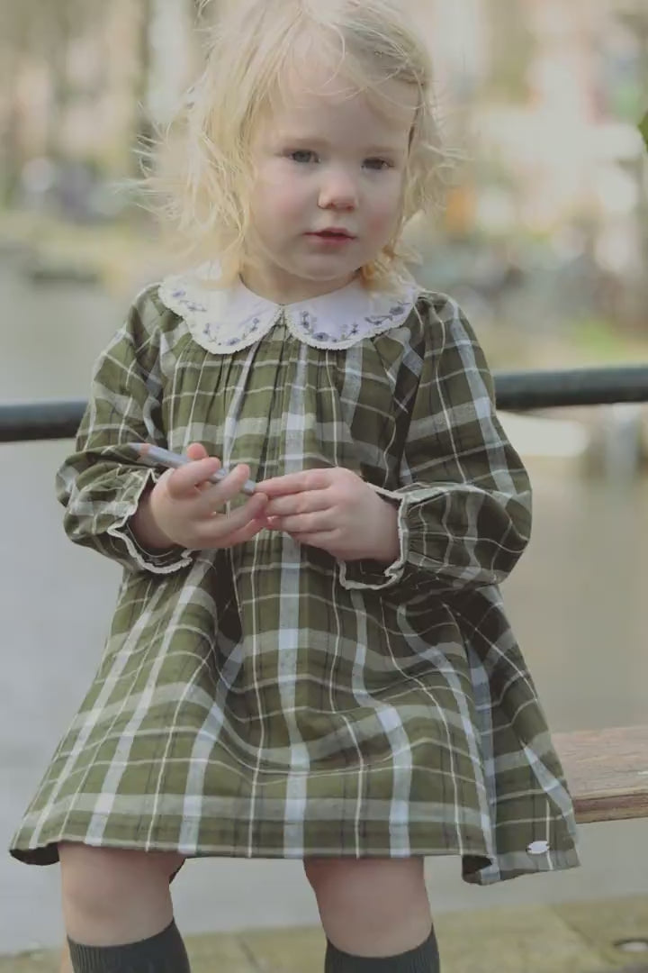 Dress  - khaki Check Collar openwork